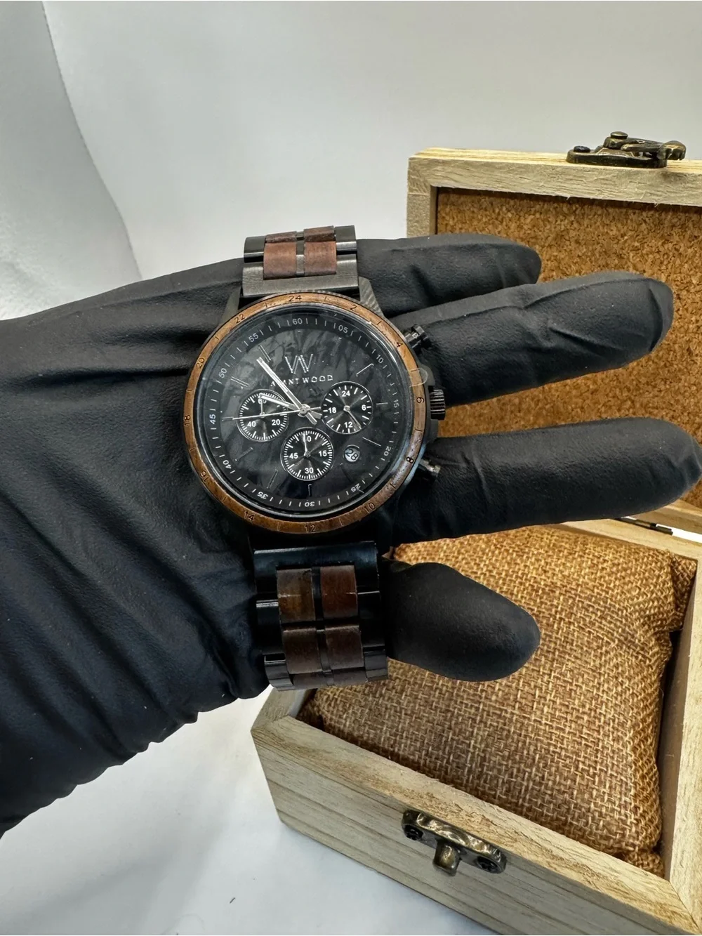 Avantwood Wooden Chronograph Men's Watch - Black and Dark Brown
